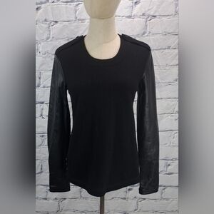Burberry Brit Women's Sweater Wool Lambskin Leather Sleeves Black Size XS